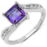1.38 Carat Genuine Amethyst & White Cubic Zirconia .925 Sterling Silver Ring