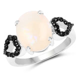 3.20 Carat Genuine Opal & Black Spinel .925 Sterling Silver Ring