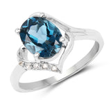 2.28 Carat Genuine London Blue Topaz & White Topaz .925 Sterling Silver Ring