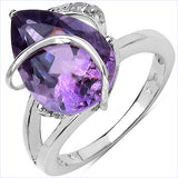 4.78 Carat Genuine Amethyst & White Diamond .925 Sterling Silver Ring