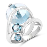 10.98 Carat Genuine Blue Topaz & London Blue Topaz .925 Sterling Silver Ring