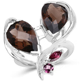 10.96 Carat Genuine Smoky Quartz and Rhodolite .925 Sterling Silver Ring