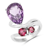 4.90 Carat Genuine Amethyst & Rhodolite .925 Sterling Silver Ring