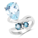 3.18 Carat Genuine London Blue Topaz & Blue Topaz .925 Sterling Silver Ring