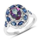 2.46 Carat Genuine Quartz Mystic and Blue Sapphire .925 Sterling Silver Ring