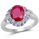 4.03 Carat Genuine Glass Filled Ruby & Tanzanite .925 Sterling Silver Ring