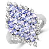 2.40 Carat Genuine Tanzanite and White Topaz .925 Sterling Silver Ring