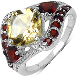 3.92 Carat Genuine Citrine & Garnet .925 Sterling Silver Ring