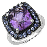4.63 Carat Genuine Amethyst, Tanzanite & White Topaz .925 Sterling Silver Ring