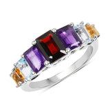3.14 Carat Genuine Multi Stone .925 Sterling Silver Ring for women