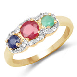 14K Yellow Gold Plated 1.16 Carat Genuine Multi Stone .925 Sterling Silver Ring