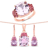 16.35 Carat Genuine Pink Amethyst Rhodolite Garnet 925 Silver 3 Pc Jewelry Set
