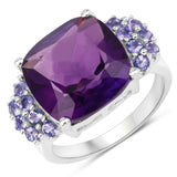 6.34 Carat Genuine Amethyst & Tanzanite .925 Sterling Silver Ring