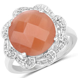 5.68 Carat Genuine Peach Moonstone and White Topaz .925 Sterling Silver Ring