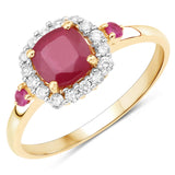 2.00 Carat Glass Filled Ruby and White Diamond 14K Yellow Gold Ring