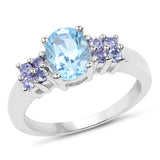 1.84 Carat Genuine Blue Topaz and Tanzanite .925 Sterling Silver Ring
