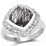 3.40 Carat Genuine Black Rutile .925 Sterling Silver Ring