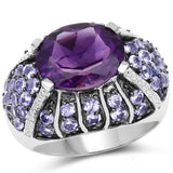 5.50 Carat Genuine Amethyst & Tanzanite .925 Sterling Silver Ring