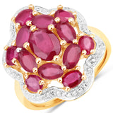 14K Yellow Gold Plated 4.18 Carat Genuine Glass Filled Ruby .925 Sterling Silver Ring