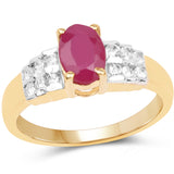 14K Yellow Gold Plated 1.33 Carat Glass Filled Ruby and White Topaz .925 Sterling Silver Ring