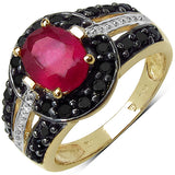 14K Yellow Gold Plated 2.56 Carat Genuine Glass Filled Ruby & Black Spinel .925 Sterling Silver Ring