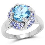 3.13 Carat Genuine Swiss Blue Topaz and Tanzanite .925 Sterling Silver Ring