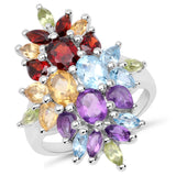 3.94 Carat Genuine Multi Stones .925 Sterling Silver Ring