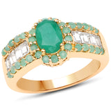 2.17 Carat Genuine Emerald and White Topaz.925 Sterling Silver Ring