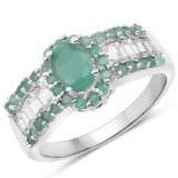 1.97 ct. Genuine Emerald and White Topaz .925 Sterling Silver Ring