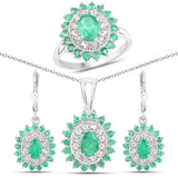 6.53 Carat Genuine Zambian Emerald White Topaz 925 Silver 3 Pc Jewelry Set