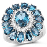 5.44 Carat Genuine London Blue Topaz & White Topaz .925 Sterling Silver Ring