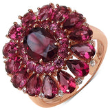 14K Rose Gold Plated 6.25 Carat Genuine Rhodolite & White Topaz .925 Sterling Silver Ring