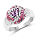 1.40 Carat Genuine Amethyst & Ruby .925 Sterling Silver Ring