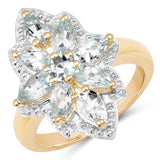 14K Yellow Gold Plated 1.66 Carat Genuine Aquamarine .925 Sterling Silver Ring