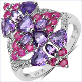 2.58 Carat Genuine Amethyst & Ruby .925 Sterling Silver Ring