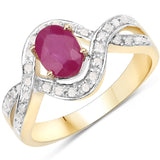 0.98 Carat Genuine Ruby and White Diamond .925 Sterling Silver Ring