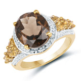 14K Yellow Gold Plated 5.19 Carat Genuine Smoky Quartz & Citrine .925 Sterling Silver Ring