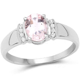 14K Rose Gold Plated 1.20 Carat Genuine Morganite & White Diamond .925 Sterling Silver Ring