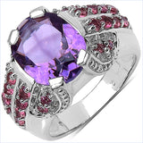 5.37 Carat Genuine Amethyst & Rhodolite .925 Sterling Silver Ring