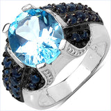 6.07 Carat Genuine Blue Topaz & Blue Sapphire .925 Sterling Silver Ring