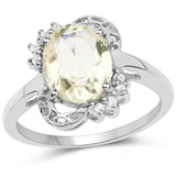 3.22 Carat Genuine Lemon Topaz and White Topaz .925 Sterling Silver Ring