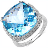 15.41 Carat Genuine Blue Topaz .925 Sterling Silver Ring