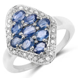 2.12 Carat Genuine Blue Sapphire & White Zircon .925 Sterling Silver Ring