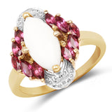 1.90 Carat Genuine Opal and Rhodolite .925 Sterling Silver Ring