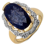 14K Yellow Gold Plated 7.55 Carat Genuine Sapphire .925 Sterling Silver Ring