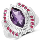 3.14 Carat Genuine Amethyst & Ruby .925 Sterling Silver Ring