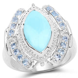 2.74 Carat Genuine Turquoise & Aquamarine .925 Sterling Silver Ring
