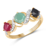 14K Yellow Gold Plated 1.49 Carat Genuine Multi Stone .925 Sterling Silver Ring