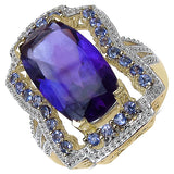 14K Yellow Gold Plated 7.64 Carat Genuine Amethyst & Tanzanite .925 Sterling Silver Ring