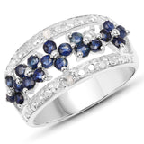 0.92 Carat Genuine Blue Sapphire & White Diamond .925 Sterling Silver Ring